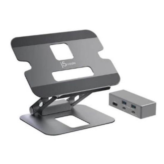 Picture of J5create JTS327 Multi-Angle single 4K HDMI Docking Laptop Stand with USB-C Pass Through (USB-C Dock w/ 4K HDMI, 2 x USB-A, USB-C Host, USB-C 100W PD)