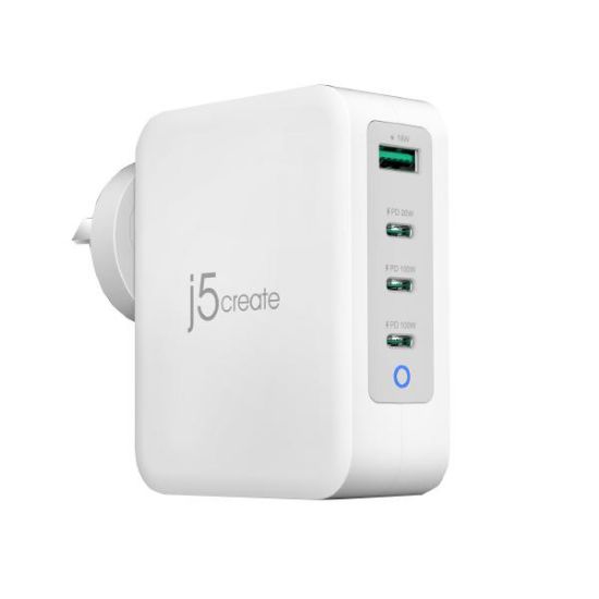 Picture of J5create JUP43130 130W GaN USB-C 4-Port Charger - (USB-C PDx 3, USB-A x 1 with Auto Balance Output) - Charge your phones, tablets, or laptops