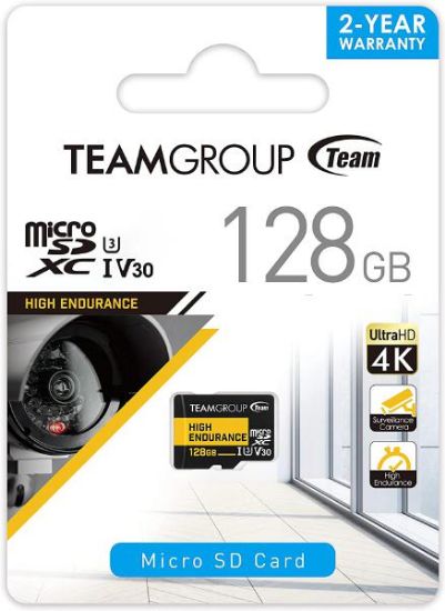 Picture of Team Group HIGH ENDURANCE 128GB Micro SDXC UHS-I U3 V30 4K 100MB/s(Designed for Monitoring) Stable Durable Long Lasting Flash Memory Card for Security