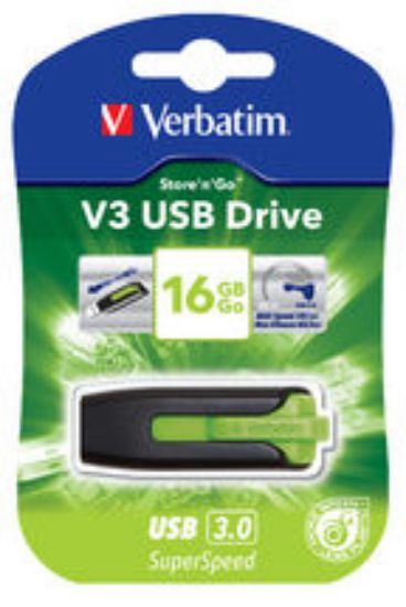 Picture of Verbatim 16GB V3 USB3.0 Green Store'n'Go V3; Rectractable USB Storage Drive Memory Stick (LS)