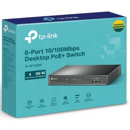 Picture of TP-Link TL-SF1008P 8-Port 10/100Mbps Desktop Unmanaged Switch 4-Port PoE 57W IEEE 802.3af, Fanless