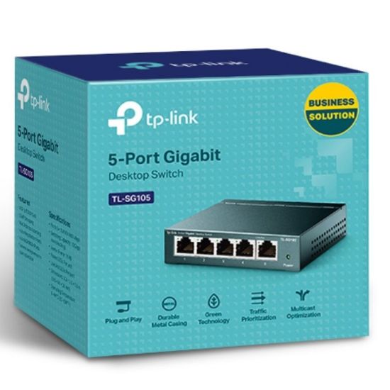 Picture of TP-Link TL-SG105 5port Switch Desktop,Gigabit,Steel Case, 5-Port 10/100/1000Mbps RJ45 Supporting Auto-MDI/MDIX,  Plug and Play, Fanless