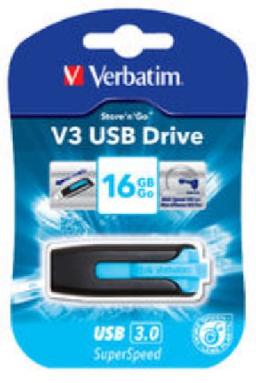 Picture of Verbatim 16GB V3 USB3.0 Blue Store'n'Go V3; Rectractable USB Storage Drive Memory Stick (LS)