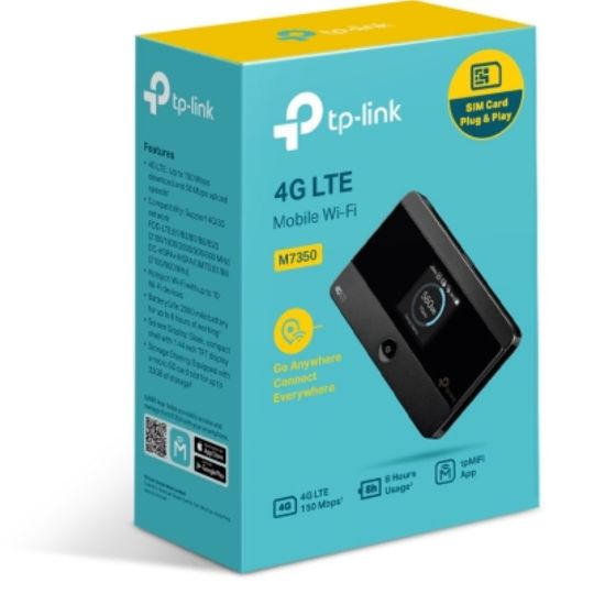 Picture of TP-Link M7350 4G-LTE Mobile Wi-Fi 150Mbps DL 50Mbps UL 4G SIM Card + microSD Slot 2000mAh 8hrs Rechargeable Battery for 10 Devices iOS/Android App