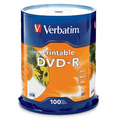 Picture of Verbatim DVD-R 4.7GB 100Pk White InkJet 16x, Compatible for Full-Surface, Edge-to-Edge Printing, Superior ink absorption on high-resolution 5,760 DPI