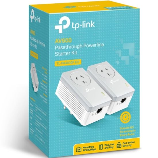 Picture of TP-Link TL-PA4010P KIT AV600 Powerline Adapter with AC Pass Through Starter Kit 600Mbps HomePlug AV 1x100Mbps LAN Power Socket 300m ~TL-PA4016P KIT