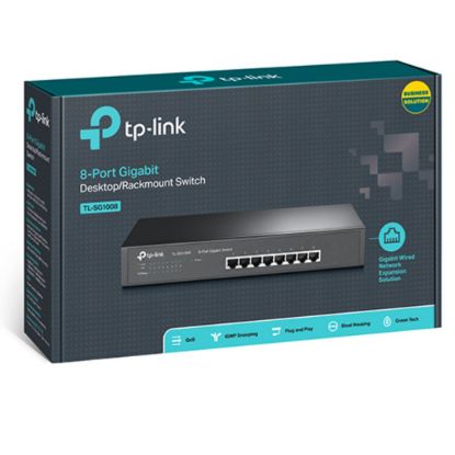 Picture of TP-Link TL-SG1008 8-Port Gigabit Unmanaged Switch 13' Desktop Rackmountable Steel Case Fanless Supports MAC address 802.1p/DSCP QoS