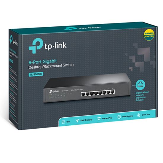 Picture of TP-Link TL-SG1008 8-Port Gigabit Unmanaged Switch 13' Desktop Rackmountable Steel Case Fanless Supports MAC address 802.1p/DSCP QoS