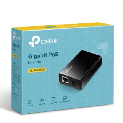 Picture of TP-Link POE150S Omada PoE Injector Adapter, IEEE 802.3af compliant, Data and power carried over the same cable up to 100 meters, plastic case, pocket