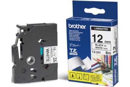 Picture of Brother 12mm Black on White TZE Tape