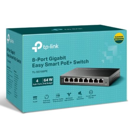 Picture of TP-Link TL-SG108PE 8-Port Gigabit Easy Smart Switch with 4-Port PoE, 55W IEEE 802.3af, Fanless, VLAN Features