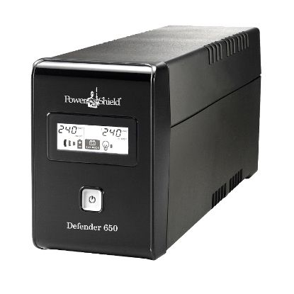 Picture of PowerShield Defender 650VA UPS, AVR, LCD display, 2 AU outlets, user-replaceable batteries, 2-year warranty