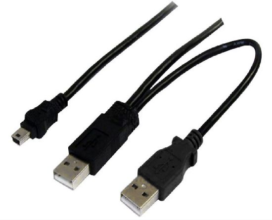 Picture of Astrotek USB 2.0 Y Splitter Cable - Type A Male to Mini B 5 pins 1m + USB Type A Male 2m Black Colour Power Adapter Hub Charging 20cm