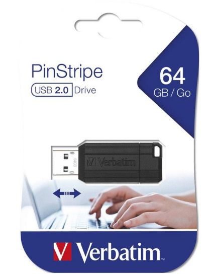 Picture of Verbatim Store'n'Go Pinstripe USB Drive 64GB (Black) – Reliable, Durable, and Ultra Compact – Best Companion for Office  2 Years Limited Warranty