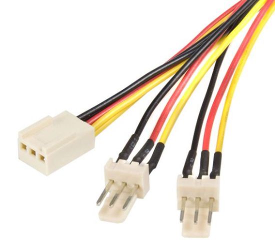 Picture of Astrotek Fan Power Cable 20cm - 2x3pin Male to 3 pins Female - for Computer PC Cooler Extension Connectors Black Sleeved