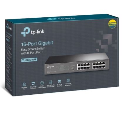 Picture of TP-Link TL-SG1016PE 16-Port Gigabit Easy Smart Switch 8-Port PoE+ Rack Mountable/Desktop, 32Gbps Switching Capacity,8K MAC Address Table
