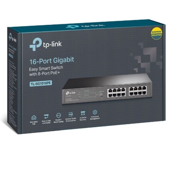 Picture of TP-Link TL-SG1016PE 16-Port Gigabit Easy Smart Switch 8-Port PoE+ Rack Mountable/Desktop, 32Gbps Switching Capacity,8K MAC Address Table