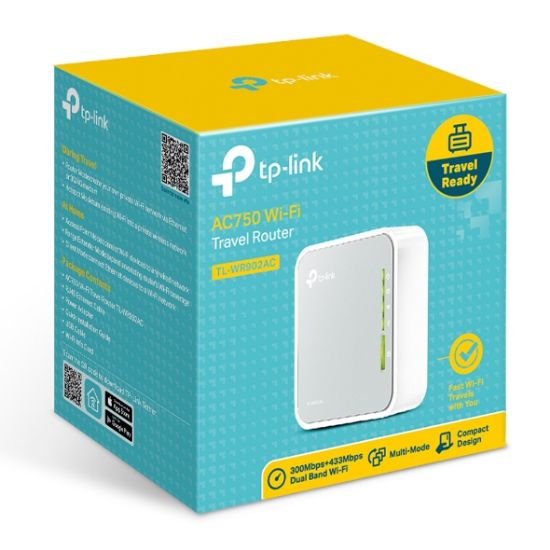Picture of TP-Link TL-WR902AC AC750 750Mbps Dual Band WiFi Wireless Travel Router 1x100Mbps LAN/WAN USB for 3G/4G Modem Pocket Size WISP AP Range Extender Client