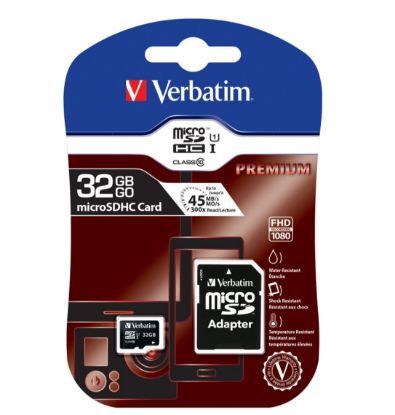 Picture of Verbatim 32GB MicroSD SDHC SDXC Class10 UHS-I Memory Card 45MB/s Read 10MB/s Write 300X Read Speed with standard SD adaptor