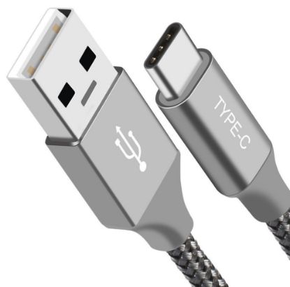 Picture of Astrotek 1m USB-A  to Type-C Data Sync Charger Cable Silver Strong Braided Heavy Duty Fast Charging for Samsung Galaxy Note S8 Plus LG Google Macbook