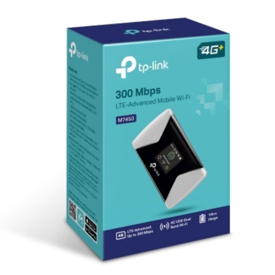 Picture of TP-Link M7450 4G-LTE Mobile Wi-Fi 300Mbps DL 50Mbps UL 4G SIM Card + microSD Slot 3000mAh 15hrs Rechargeable Battery for 32 Devices iOS/Android App