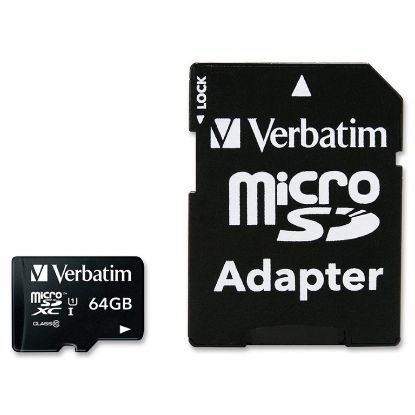 Picture of Verbatim 64GB Micro SDXC Card Class 10 UHS-I With Adaptor Up to 45MB/Sec 300X read speed