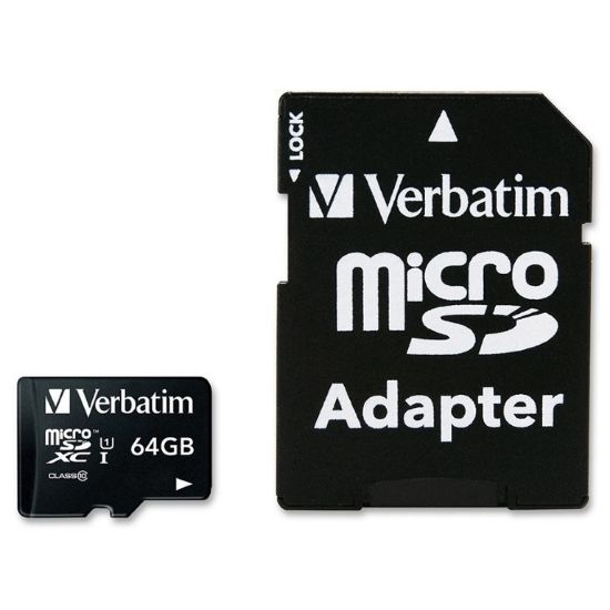 Picture of Verbatim 64GB Micro SDXC Card Class 10 UHS-I With Adaptor Up to 45MB/Sec 300X read speed