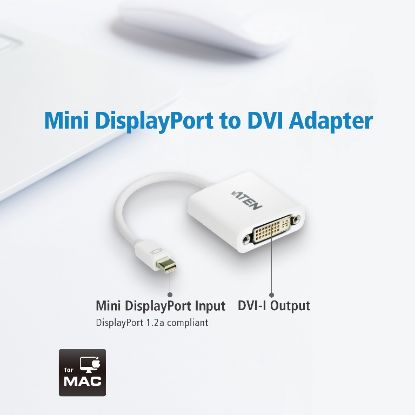 Picture of Aten Mini DisplayPort to DVI Adapter, Supports VGA, SVGA, XGA, SXGA, UXGA and resolutions up to 1920x1200(PC) / 1080p(HDTV)