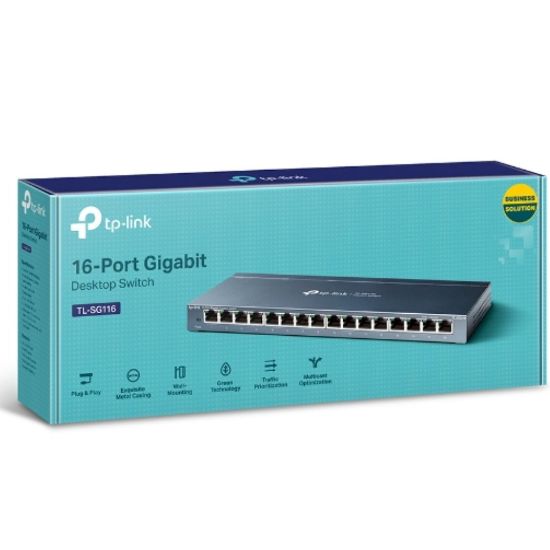 Picture of TP-Link TL-SG116 16-Port Gigabit Unmanaged Desktop/Wall Mounting Switch 32Gbps Capacity 23.81Mpps 8K MAC 4.1Mb Buffer Fanless