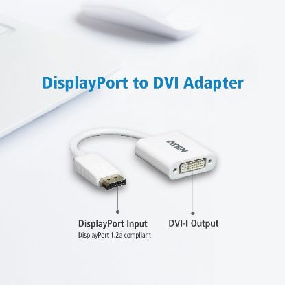 Picture of Aten DisplayPort to DVI Adapter, Converts DisplayPort signals to DVI output, DisplayPort 1.2 a compliant, Supports VGA, SVGA, XGA,