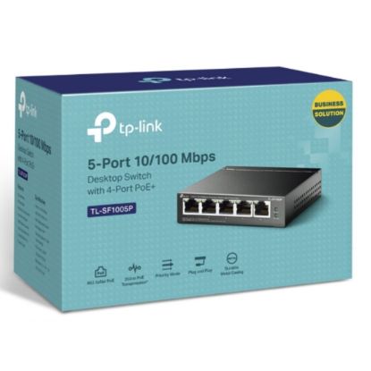 Picture of TP-Link TL-SF1005P 5-Port 10/100Mbps Desktop Switch with 4-Port PoE 67W IEEE 802.3af compliant 1Gbps Switching
