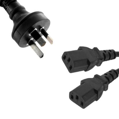 Picture of 8ware 3m 10amp Y Split Power Cable with AU/NZ 3-pin Male Plug 2xIEC F C13 Socket & Cord for PC & Monitor to Wall Power Socket