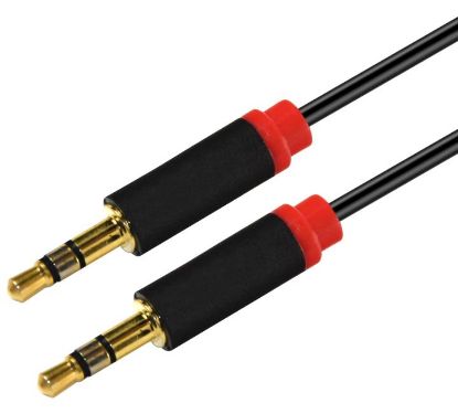 Picture of Astrotek 1m Stereo 3.5mm Flat Cable Male to Male Black with Red Mold - Audio Input Extension Auxiliary Car Cord