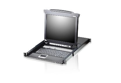 Picture of Aten Rackmount KVM Switch Single Rail 8 Port VGA PS/2-USB w/ 17' LCD Display, 2x Custom KVM Cables, 1280x1024@75hz Display, LED Illumination
