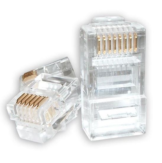 Picture of Astrotek RJ45 Jack Connector Modular Plug Crimp 8P8C CAT5e LAN Network Ethernet Head 2 Prong Blade 3u' Transparent (20 units /pack)