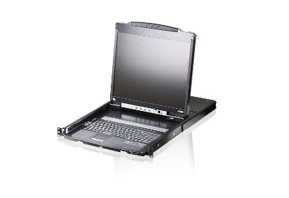 Picture of Aten Rackmount Dual Rail LCD Console VGA PS/2-USB w/ 19' LCD Display, 1x Custom KVM Cable Included, 1280x1024@75hz Display, LED Illumination