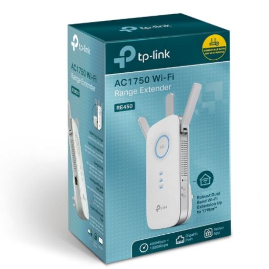 Picture of TP-Link RE450 AC1750 1750Mbps Wi-Fi Range Extender 450Mbps@2.4GHz 1300Mbps@5GHz 1Gbps LAN Port 3xAntennas ~RE580D RE590T