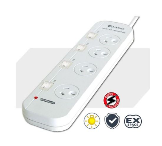 Picture of Sansai 4-Way Power Board (421SW) with Individual Switches and Surge Protection 2 Extra Spaced Sockets Indicator Light 100CM Lead 240VAC 50Hz 10A