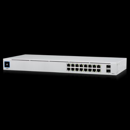 Picture of Ubiquiti UniFi 16-port Managed Gigabit Switch - 8x PoE+ Ports, 8x Gigabit Ethernet Ports, 2x SFP , 42W, Touch Display, Fanless , GEN2,