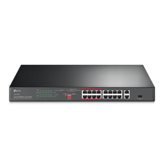 Picture of TP-Link TL-SL1218P 16-Port 10/100 Mbps + 2-Port Gigabit Rackmount Switch with 16-Port PoE+, Up to 150W for all PoE ports, Up to 30W for each PoE port
