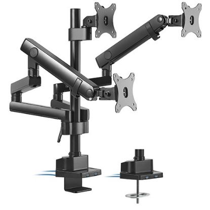 Picture of Brateck Triple Monitor Aluminum Slim Pole Held Mechanical Spring Monitor Arm Fit Most 17'-27' Monitors Up to 7kg per screen VESA 75x75/100x100