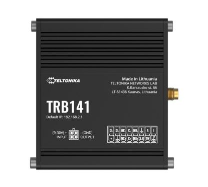 Picture of Teltonika TRB141 Industrial Rugged GPIO LTE Gateway, 4G/LTE (Cat 1), I/O Connector Block, Micro-USB, Compatible with Industrial DNP3, PSU included