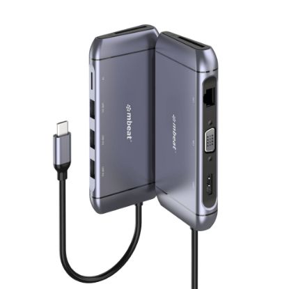 Picture of mbeat®  Elite X9 9-in-1 Multifunction USB-C Docking Station 1x HDMI, 1x VGA 1x USB-C Power Delivery 100W, 3x USB 3.0, MicroSD/SD Card, 1x RJ45