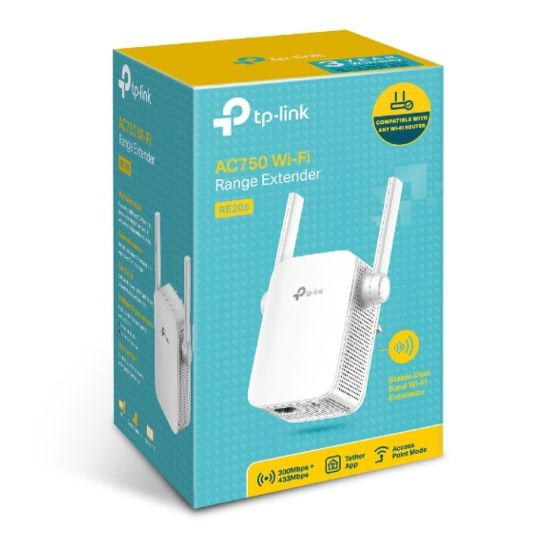 Picture of TP-Link RE205 AC750 Wi-Fi Range Extender, Dual Band: 2.4GHz @ 300Mbps, 5GHz @ 433Mbps.