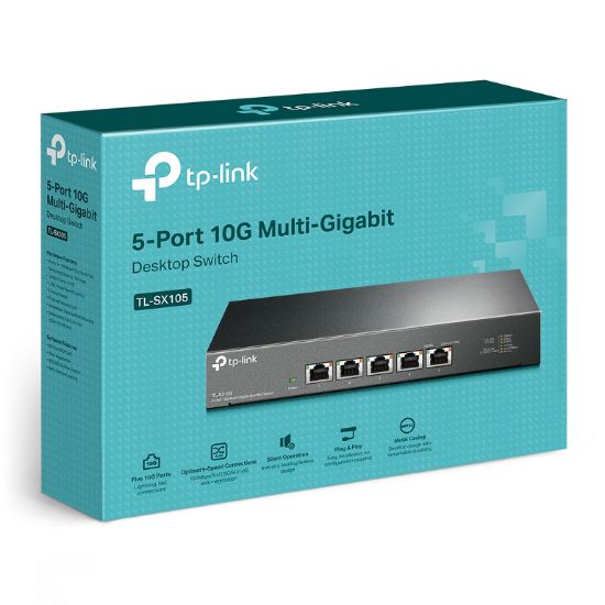 Picture of TP-Link TL-SX105 5-Port 10G Desktop Switch, up to 100 Gbps switching capacity, Auto-negotiation, Silent Operation, Metal Casing