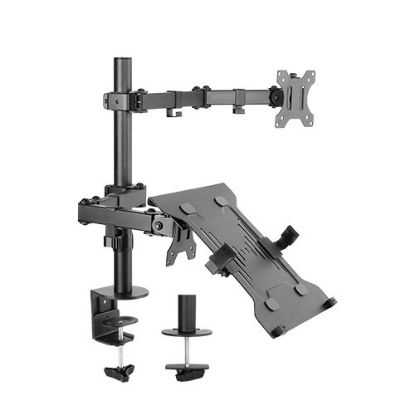 Picture of Brateck Economical Double Joint Articulating Steel Monitor Arm with Laptop Holder Fit Most 13'-32' Monitors, Up to 8kg/Screen VESA 75x75/100x1009 (LS)