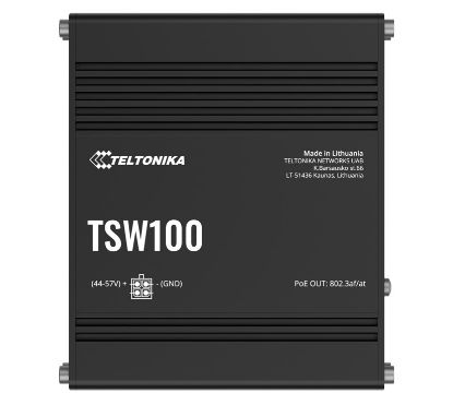 Picture of Teltonika TSW100 Industrial POE+ Ethernet Switch, 4 x PoE+ Ports, Power Up to 120W, 5 x Gigabit Ethernet with speeds up to 1000 Mbps, PSU included