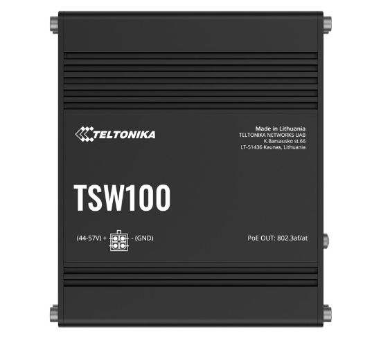 Picture of Teltonika TSW100 Industrial POE+ Ethernet Switch, 4 x PoE+ Ports, Power Up to 120W, 5 x Gigabit Ethernet with speeds up to 1000 Mbps, PSU included