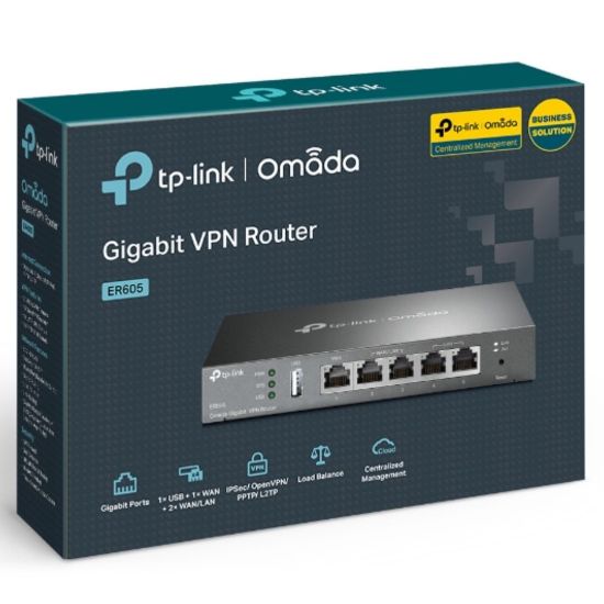 Picture of TP-Link TL-ER605 (TL-R605) SafeStream Gigabit Multi-WAN VPN Router PPPoE 1 WAN 3 Changeable WAN/LAN Ports 10BASE-T, Centralised Cloud, Omada