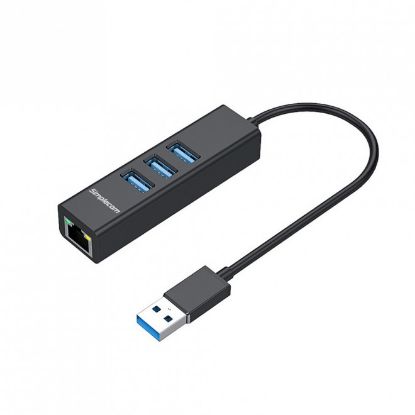 Picture of Simplecom CHN420 Black Aluminium 3 Port SuperSpeed USB HUB with Gigabit Ethernet Adapter